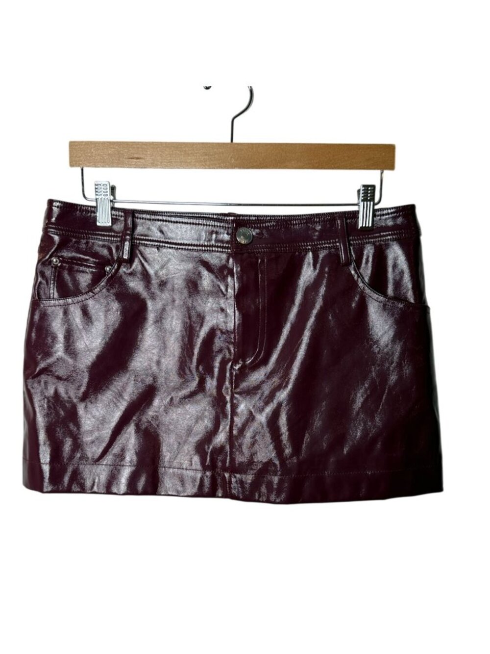 STAUD Drawing Skirt NWT Size 10 Plum Vegan Patent Leather Mini